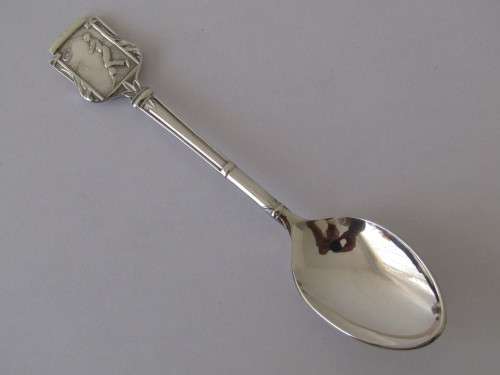 Vintage lot of two Angora silverplated sport spoons, Tennis and Bowls, England, 12cm