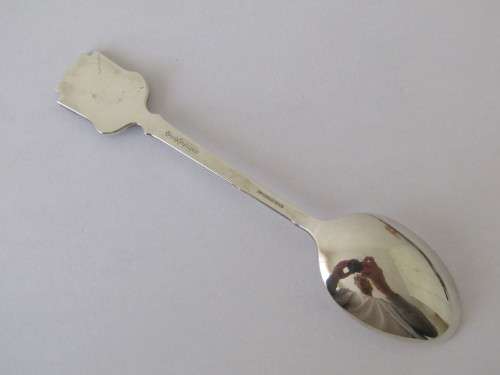 Vintage lot of two Angora silverplated sport spoons, Tennis and Bowls, England, 12cm