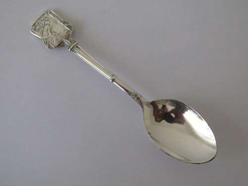 Vintage lot of two Angora silverplated sport spoons, Tennis and Bowls, England, 12cm