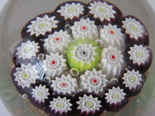 Vintage original Murano art glass paperweight, Mille Fiore, 6cm diameter