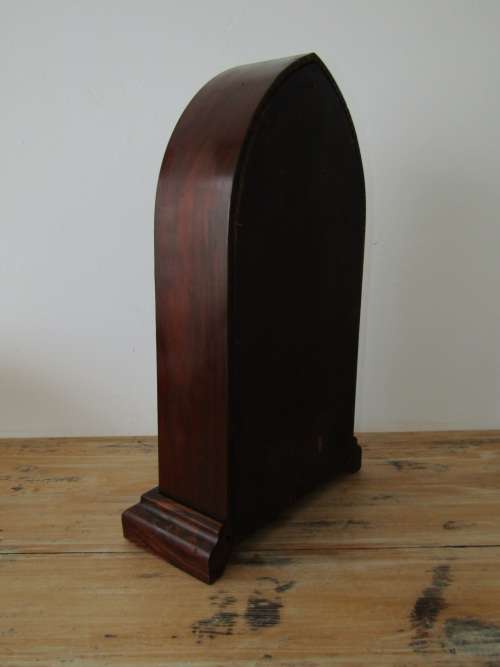 Vintage Ansonia Mahogany Gothic style mechanical Mantel Clock with original glass, Pendulum and Key