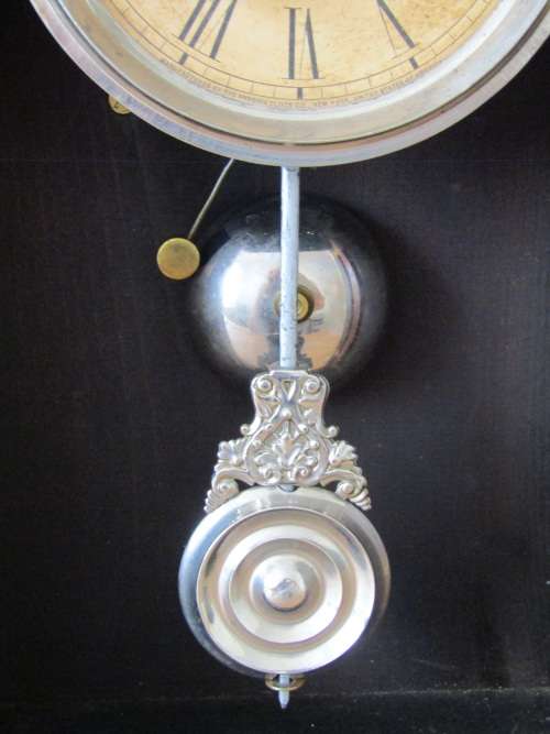 Vintage Ansonia Mahogany Gothic style mechanical Mantel Clock with original glass, Pendulum and Key