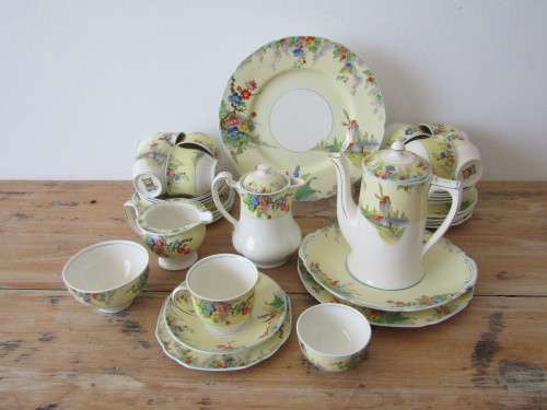 Vintage large assembled Grindley "The Old Mill" coffee and Tea set, 37 piece