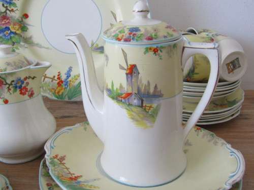 Vintage large assembled Grindley "The Old Mill" coffee and Tea set, 37 piece