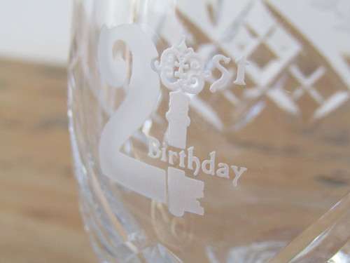 Vintage large lead Crystal Glass, Thomas Webb England, 21st Birthday, 17cm