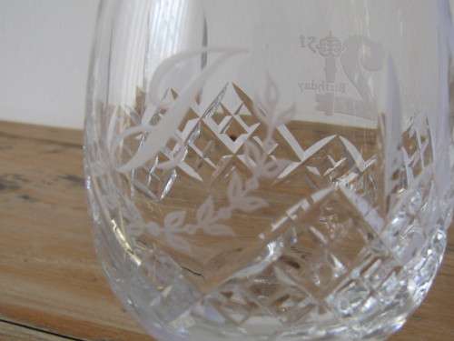 Vintage large lead Crystal Glass, Thomas Webb England, 21st Birthday, 17cm