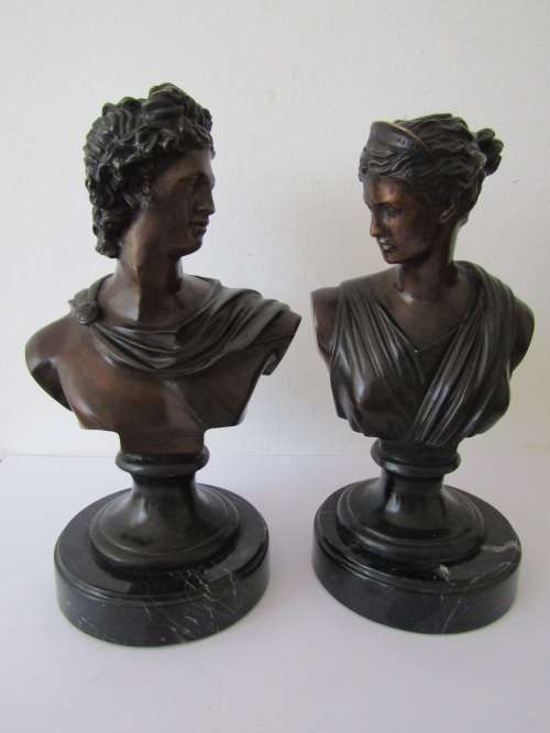 Eexquisite Large solid Bronze Bust of Diana on a Marble Base, 32cm High, solid and heavy