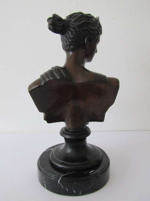 Eexquisite Large solid Bronze Bust of Diana on a Marble Base, 32cm High, solid and heavy