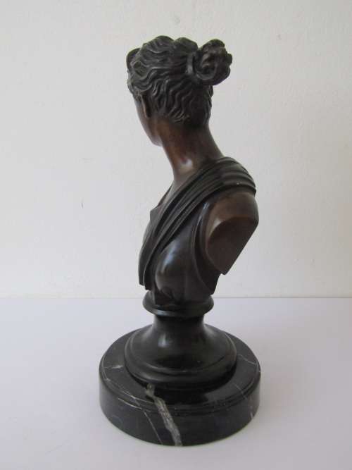 Eexquisite Large solid Bronze Bust of Diana on a Marble Base, 32cm High, solid and heavy