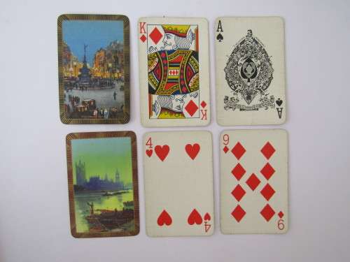 Two packs of original vintage playing Cards in a wooden Box 16cm x 11cm