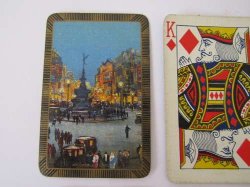 Two packs of original vintage playing Cards in a wooden Box 16cm x 11cm