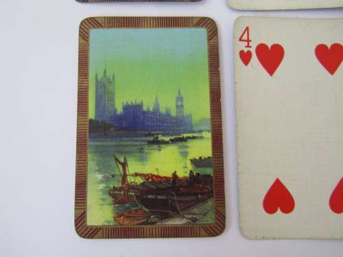 Two packs of original vintage playing Cards in a wooden Box 16cm x 11cm