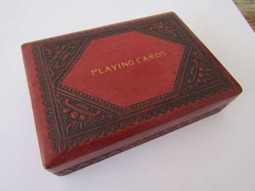Two packs of original vintage playing Cards in a wooden Box 16cm x 11cm