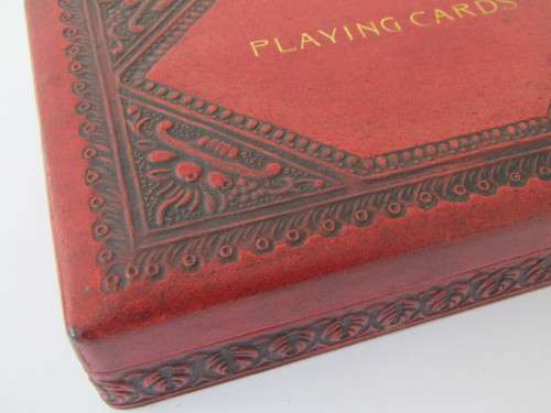 Two packs of original vintage playing Cards in a wooden Box 16cm x 11cm