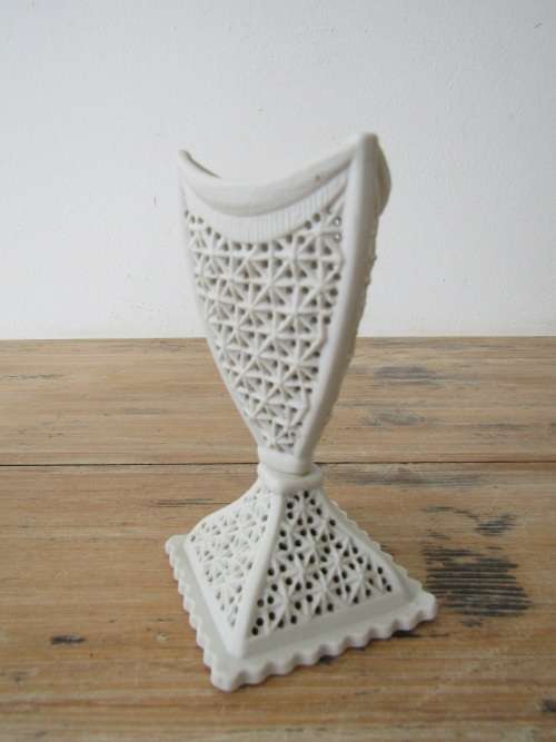 Lot of 3 Bisque ware items, Posy Vase, Incense holder and Cherub Vase, 10cm to 12.5cm