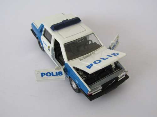 Vintage collectable die cast scale model, Corgi Volvo Turbo Polis car with opening doors and bonnet
