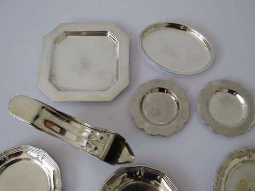 Lot of 7 vintage silverplated EPNS items and a SS garlic press