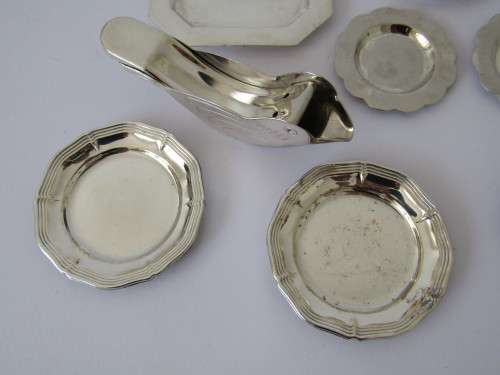 Lot of 7 vintage silverplated EPNS items and a SS garlic press