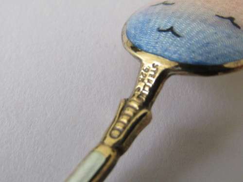 Lot of 2 vintage gold plated Sterling Silver and Enamel Spoons, 10cm and 12cm, 28g (Value R350+)