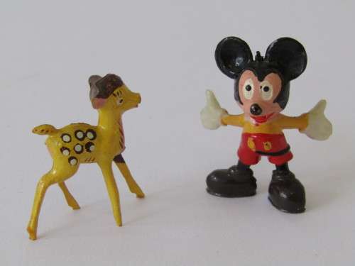 Lot of 2 Disneykins Figurines Marx Toys Hong Kong 1961, Mickey Mouse and Bambi