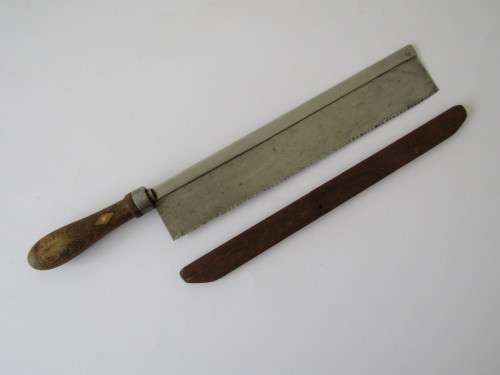 Excellent quality Backsaw with wooden blade cover and brass inlaid wooden handle, 35cm