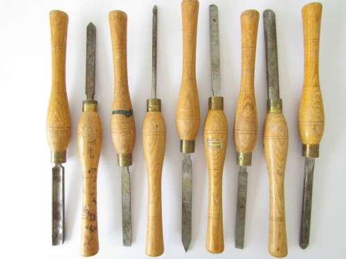 Vintage lot of 9 large Marples wood carving Chisels, England, 28cm