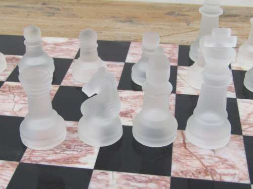 Complete vintage Marble and Glass Chess Set, board 36cm x 36cm, excellent condition