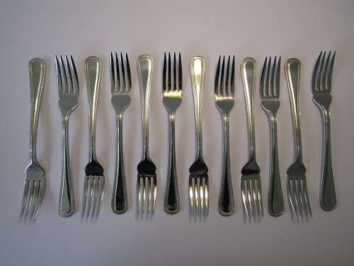 Vintage set of 12 E.B.C.O 18/8 Stainless Steel Fish Forks, 12cm, unused condition