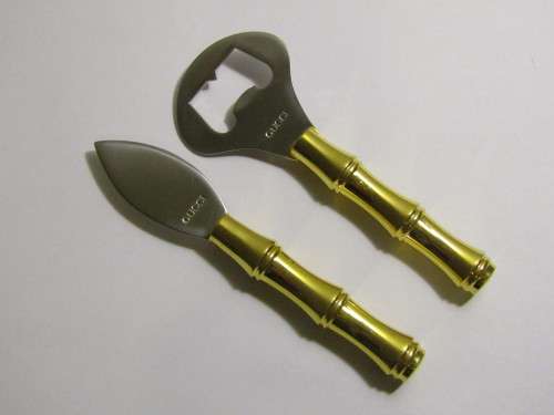 Rare Gucci bottle opener Set 1970's, 2pc Barware, brass handels, 13cm, perfect condition