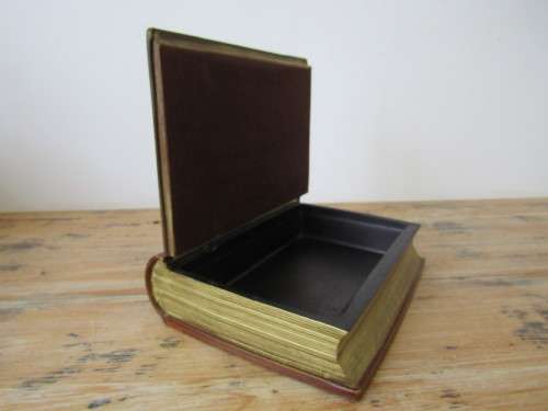 Vintage wooden container, made to look like an old book, hinged lid, 26cm x 20cm
