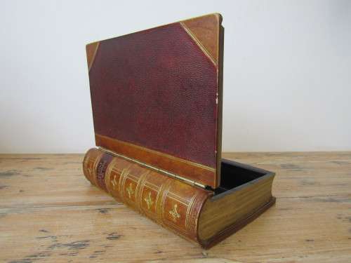 Vintage wooden container, made to look like an old book, hinged lid, 26cm x 20cm