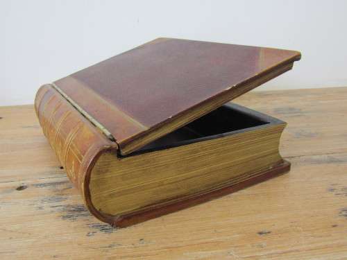 Vintage wooden container, made to look like an old book, hinged lid, 26cm x 20cm