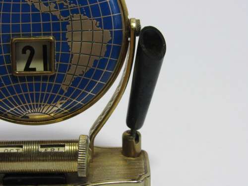 Vintage brass and enamel Desk Calander and Pen Stand in excellent working condition, 12.5cm high