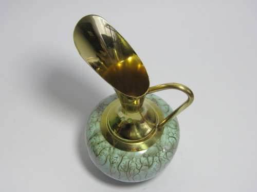 3 Beautiful vintage Delft brass and porcelain Jugs and 1 Ashtray in excellent condition 12cm to 19cm