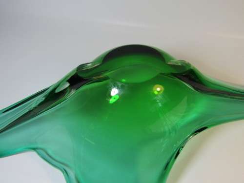 Very large and beautiful vintage Murano green Art Glass centerpiece Bowl, 65cm x 27cm x 14cm