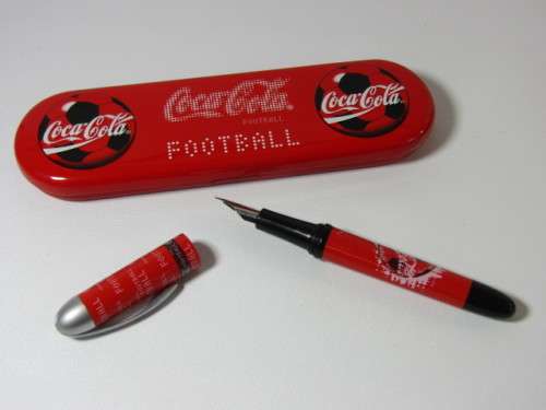 Vintage 1998 Coca Cola Stypen "Football" fountain Pen in metal case and with unused Ink Cartridge