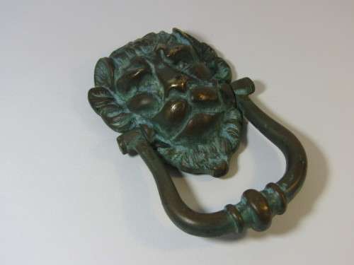 Large vintage solid Brass Lion Head Door Knocker with beautiful patina, excellent condition, 20cm