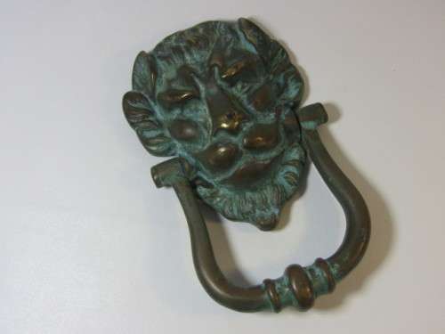 Large vintage solid Brass Lion Head Door Knocker with beautiful patina, excellent condition, 20cm