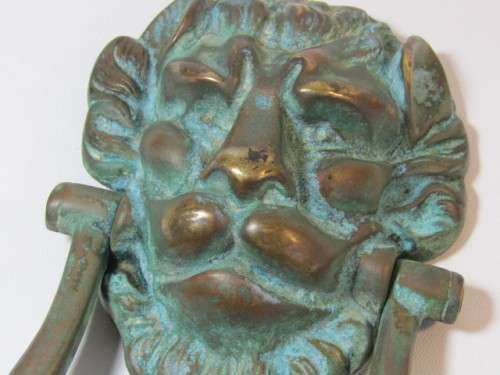 Large vintage solid Brass Lion Head Door Knocker with beautiful patina, excellent condition, 20cm