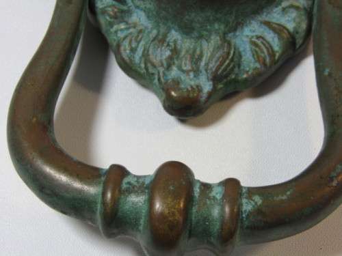 Large vintage solid Brass Lion Head Door Knocker with beautiful patina, excellent condition, 20cm