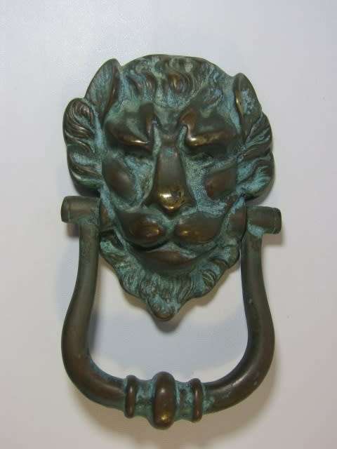 Large vintage solid Brass Lion Head Door Knocker with beautiful patina, excellent condition, 20cm