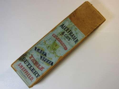 Vintage boxed set of 12 Alex Fraser & Co. Sheffield Butter Knives with faux bone Handles, 22.5cm