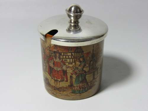 Vintage Yeoman silverplated Condiment Tray with Sandland Ware Butter Dish and Jam Pot ,incl utensils
