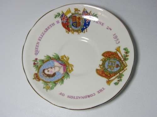 Vintage lot of 2 Royal Commemorative items; Elizabeth the 2nd 1953 Tea Duo, Charles and Diana Bell