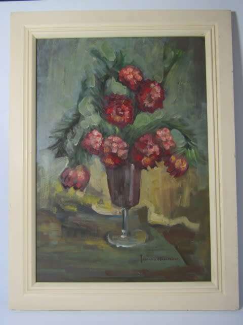 Original Johanna Wassenaar oil on board Painting, Vase with Flowers, Signed, 36cm x 52cm