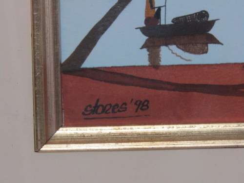 Pair of small Original Watercolour Paintings, signed Stores 1998, frame and glass, 10cm x 12cm