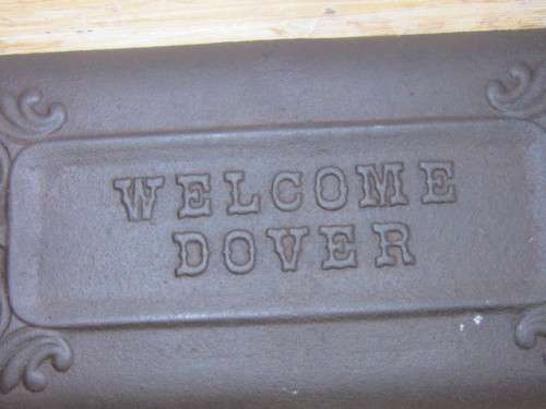 Original vintage heavy cast iron "Welcome Dover" stove Door, 47cm x 23cm, excellent condition
