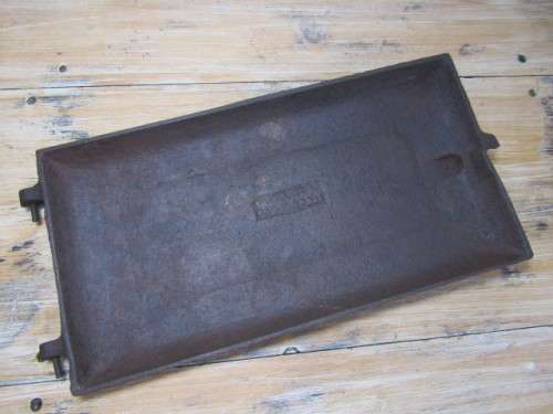 Original vintage heavy cast iron "Welcome Dover" stove Door, 47cm x 23cm, excellent condition
