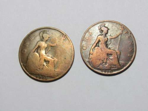 Antique lot of 2 South African Coins, 1910 One Penny and 1915 One Penny