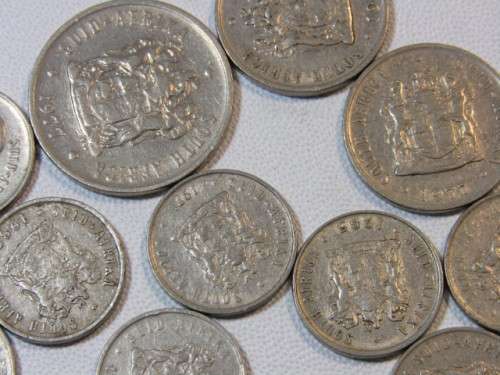 Vintage mixed lot of  15 South African Coins, incl. 20c, 10c, 5c and 1c, 1960's, 70's and 80's